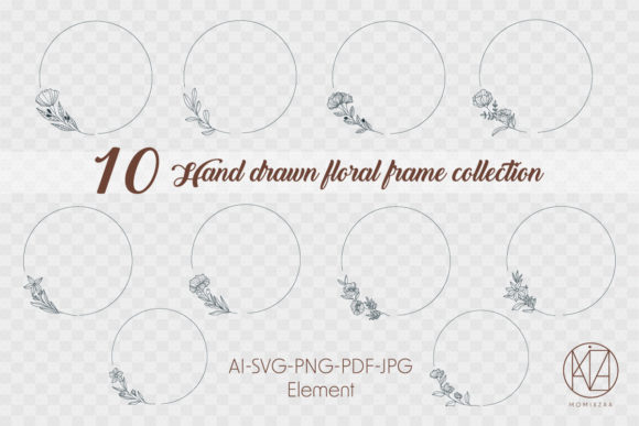 10 Flora Flower Circle Frame SVG/PNG: Hand-Drawn Easter Design Assets