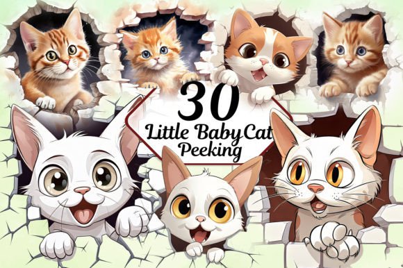 Adorable Design Assets: The Little Baby Cat Peeking Clipart Bundle