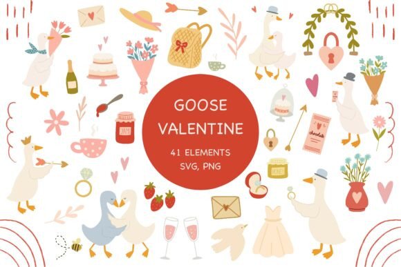 Adorable Goose Valentine SVG Clipart Bundle for Your Projects
