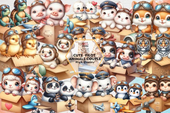 Adorable Pilot Animals Couple Clipart for Creative Projects