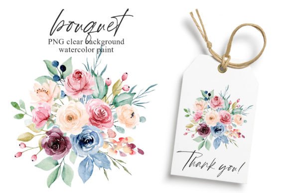 Bouquet Pink, Blue Watercolor Flowers: A Designer's Floral Asset