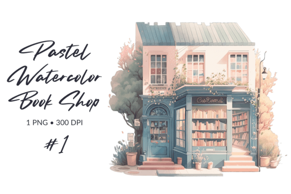 Enchant Your Designs with Cozy Watercolor Book Shop Clipart