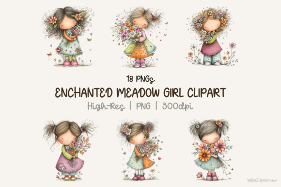 Enchanted Meadow Girl Clipart 18 Png for Whimsical Designs