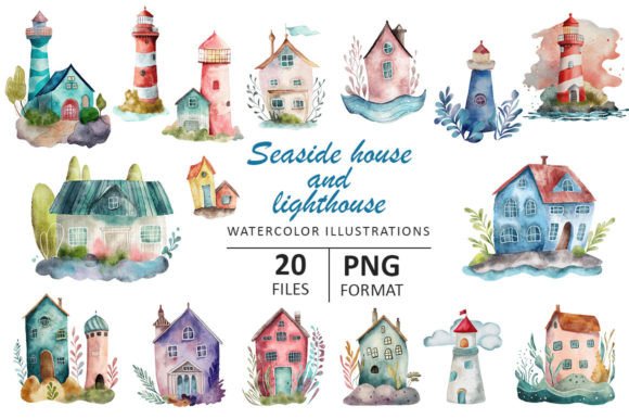 Seaside Houses and Lighthouses: Crafting Coastal Charm with Watercolor Illustrations