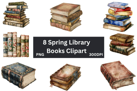 Spring Library Books Sublimation Clipart: Floral Design