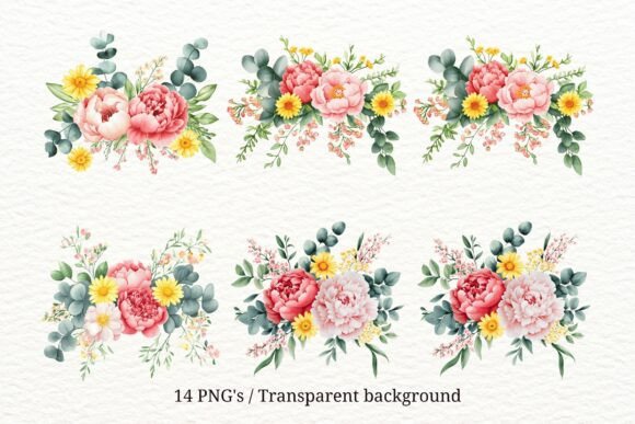 Watercolor Floral Clipart: 14 PNGs for Elegant Designs